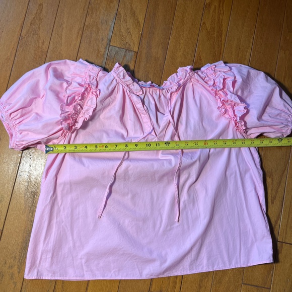 Pink Short Sleeve Top Ruffled Shoulders Puff Sleeve Size Medium Coquette Rush - Picture 7 of 7